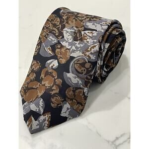 NWT Vintage NOS Damon Silk Tie Black Brown Abstract Art Floral 59 x 3.5 USA Made